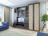 Гостиная Марина правая. Корпус Chesterfild Oak - Фасад Granite Rose. 3239x624х2349