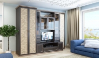 Гостиная Марина левая. Корпус Chesterfild Oak - Фасад Granite Rose. 3239x624х2349